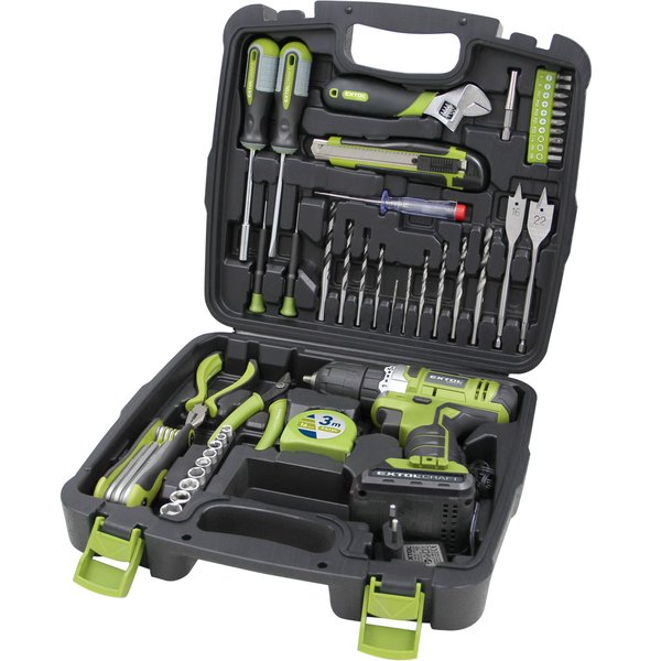 Extol 422800 akkumulátoros fúró-csavarozó (1 x 1.3 Ah Li-ion akkuval, kofferben) + 46 db-os szerszám készlet termék fő termékképe