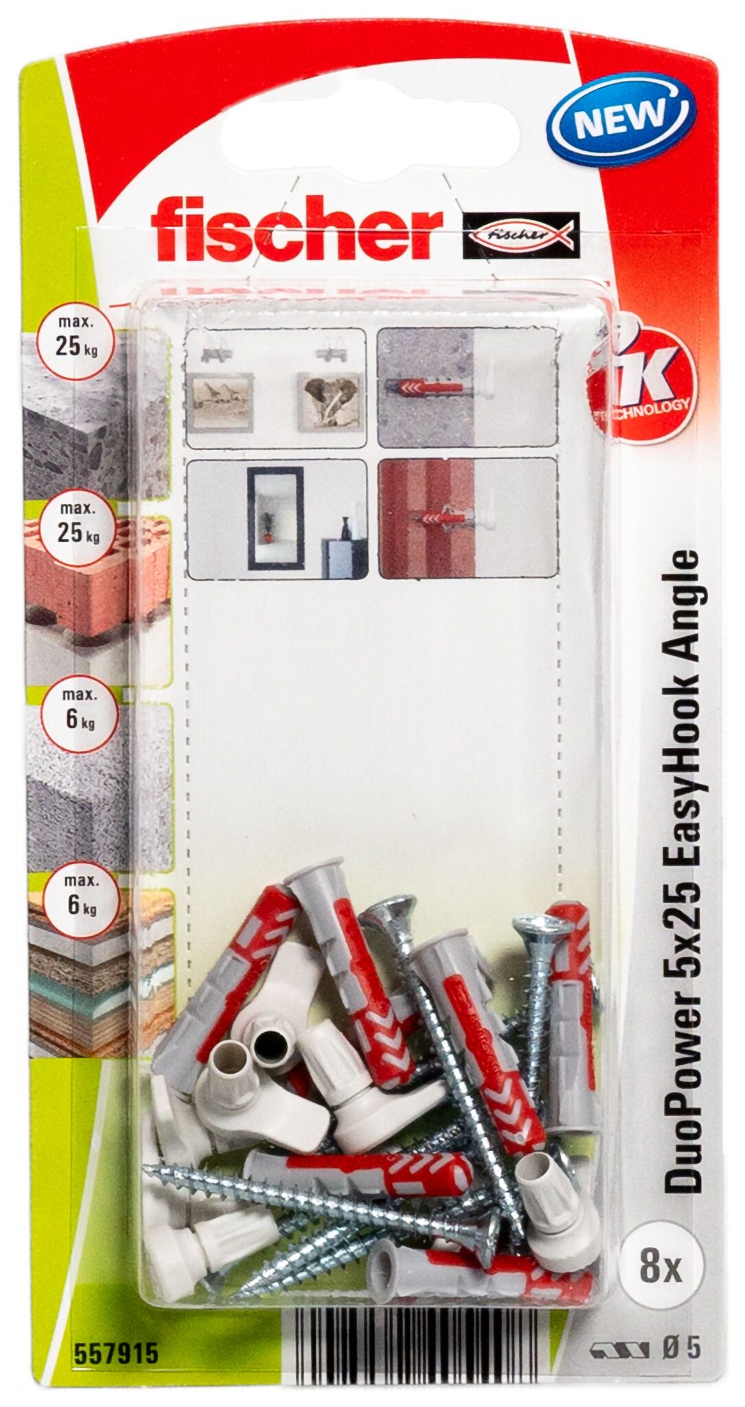 Fischer EasyHook kampó + DuoPower kétkomponensű nylon dübel 5 x 25, bliszteres, 8 db/csomag termék fő termékképe